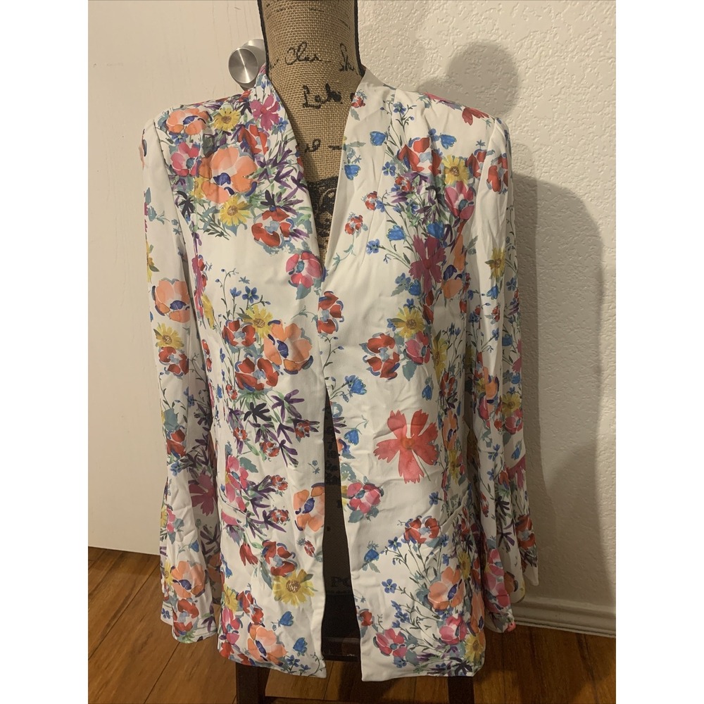 Marciano Los Angeles Large Fancy Floral Woman's Blazer Bell Long Sleeves EUC